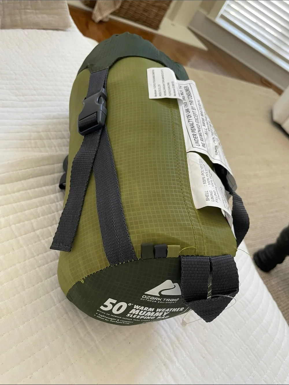 Ozark Trail Olive Green and Gray 50° Warm Weather Mummy Sleeping Bag